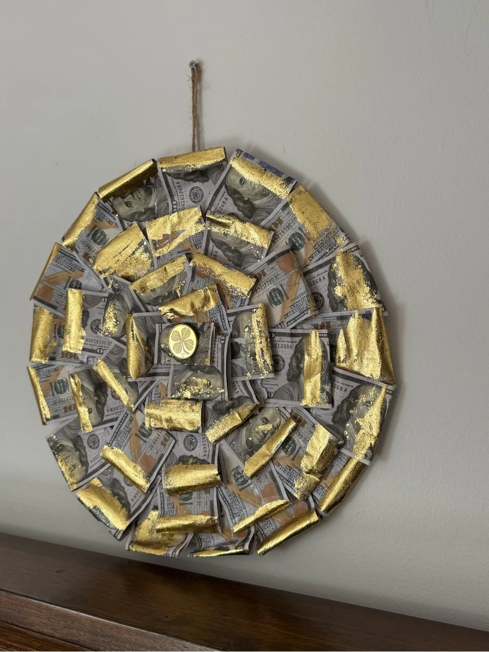 Gold and White Decorative Money Print Wall Art